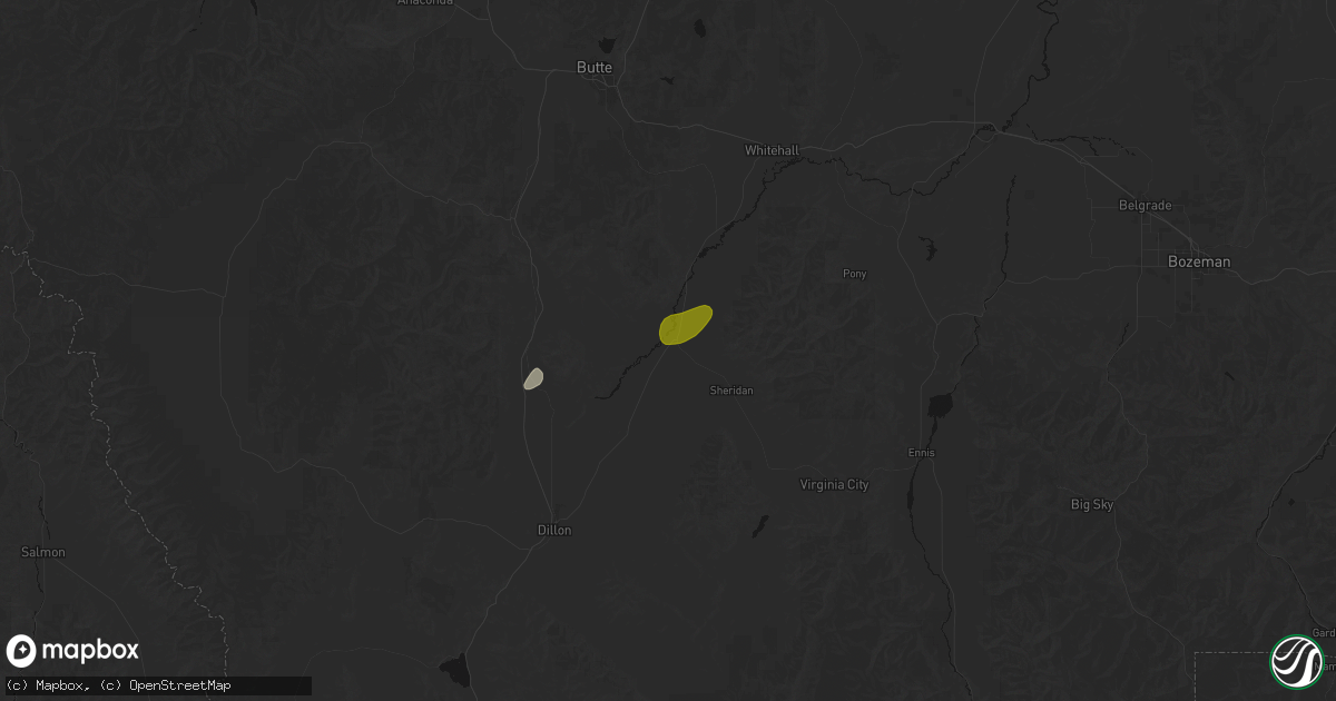 Hail map in Twin Bridges, MT on August 29, 2026