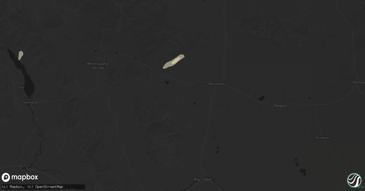 Hail map in Two Dot, MT on August 29, 2026