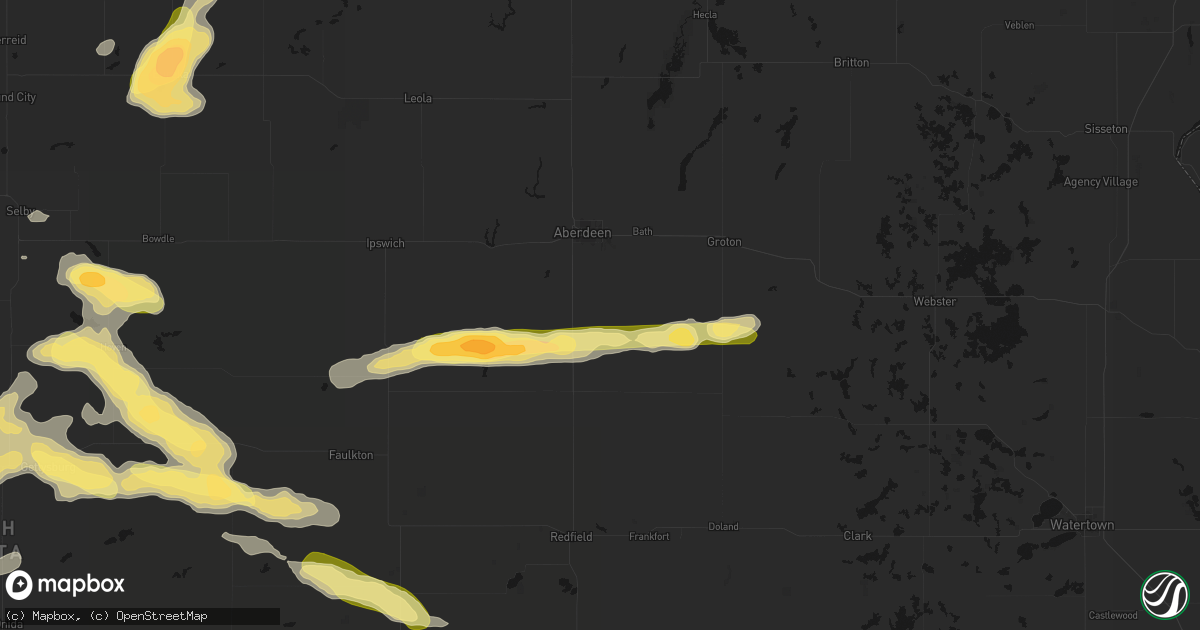 Hail map in Warner, SD on August 29, 2026