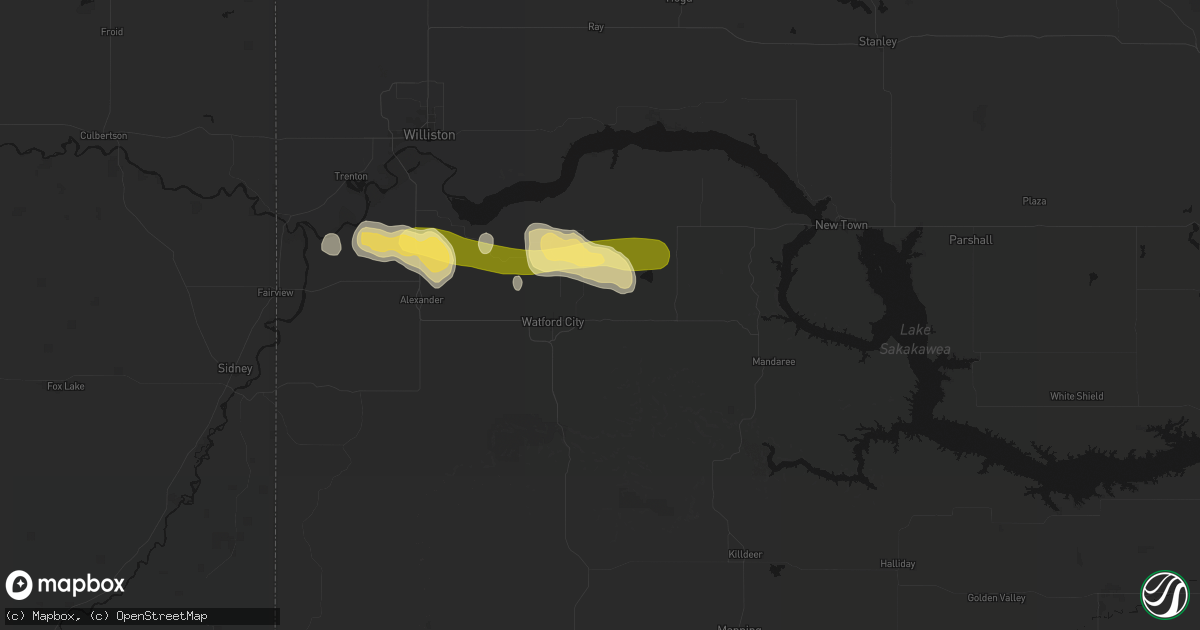 Hail map in Watford City, ND on August 29, 2026