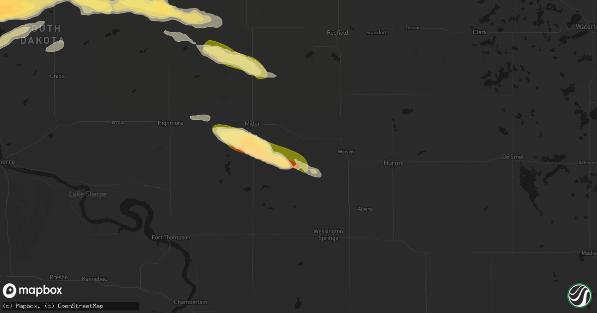 Hail map in Wessington, SD on August 29, 2026