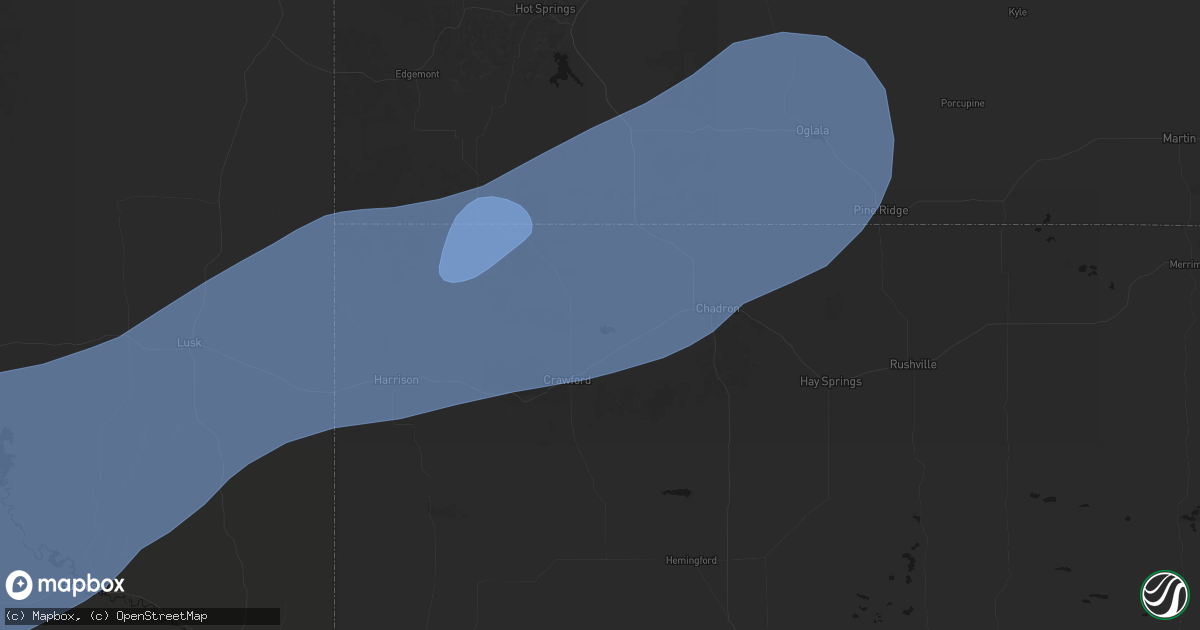 Hail map in Whitney, NE on August 29, 2026