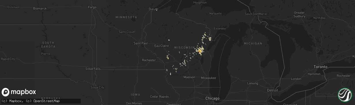 Hail map in Wisconsin on August 30, 2017