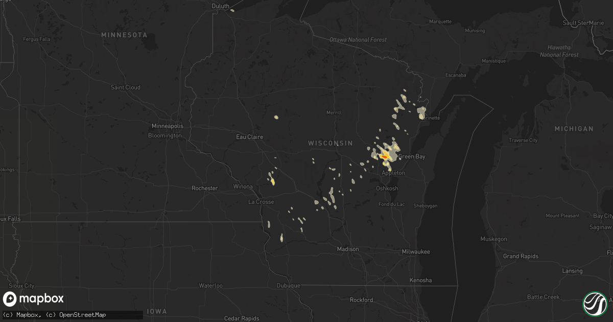 Hail map in Wisconsin on August 30, 2017