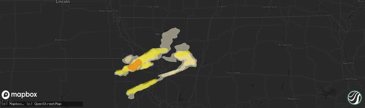 Hail map in King City, MO on August 30, 2018