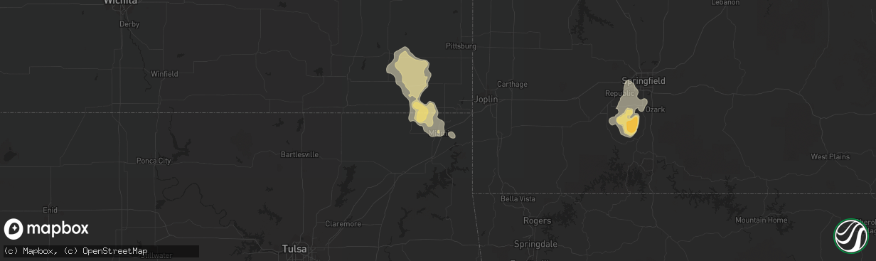 Hail map in Miami, OK on August 30, 2018