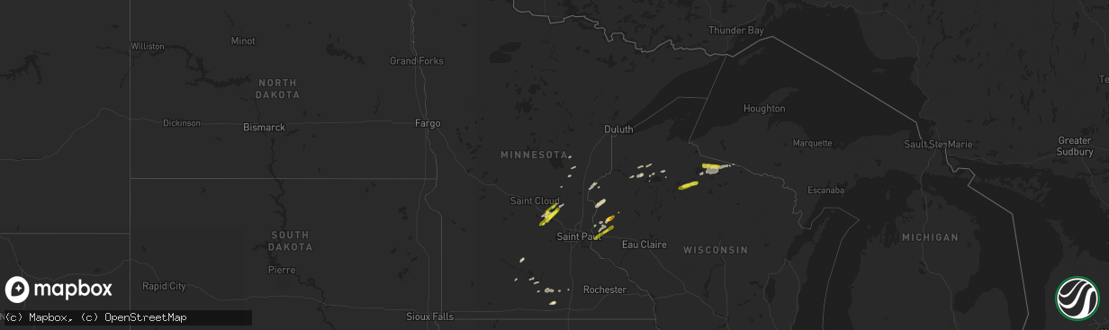 Hail map in Minnesota on August 30, 2018