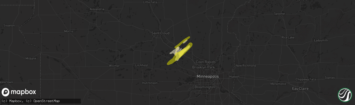 Hail map in Monticello, MN on August 30, 2018