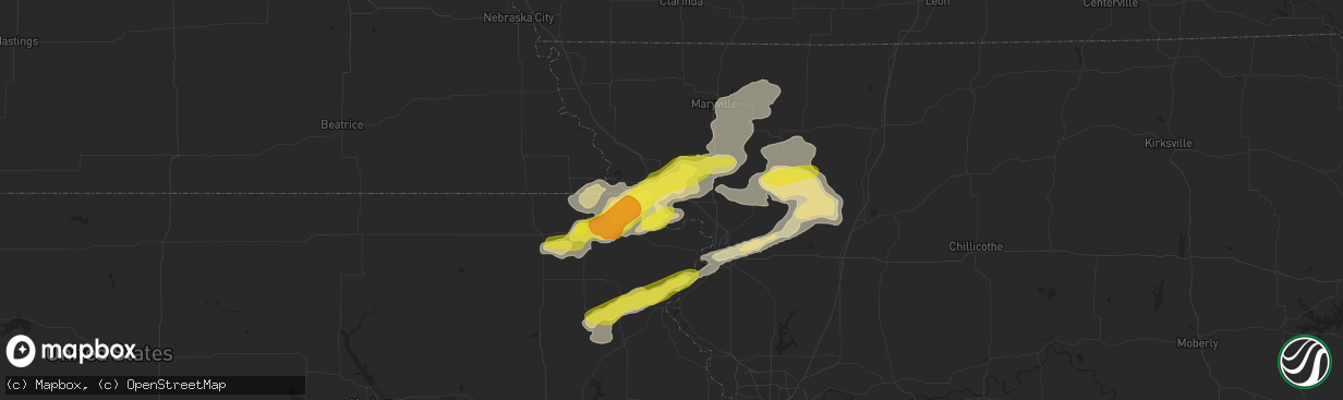 Hail map in Oregon, MO on August 30, 2018