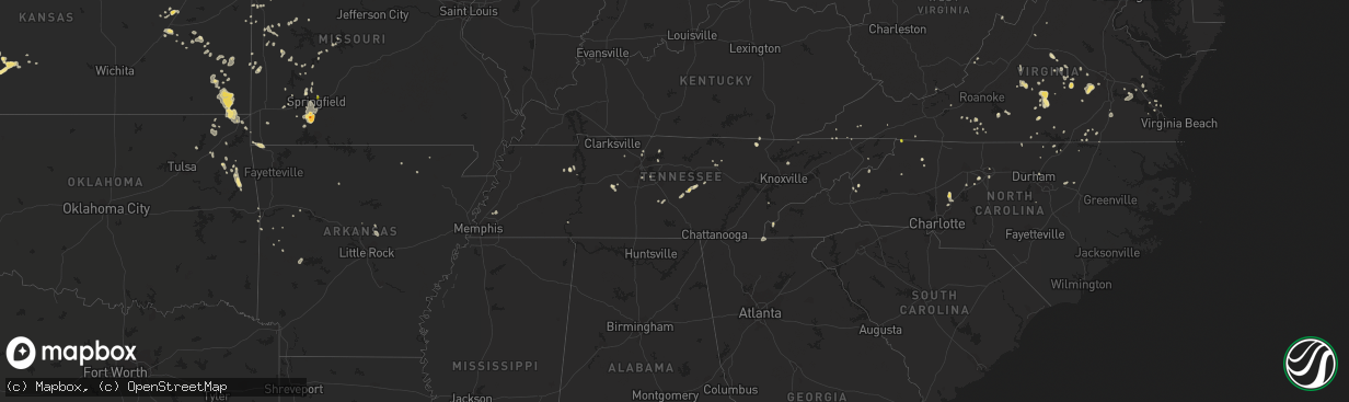 Hail map in Tennessee on August 30, 2018