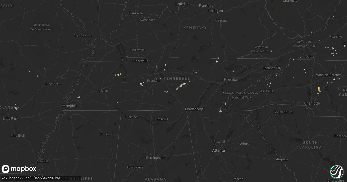 Hail map in Tennessee on August 30, 2018