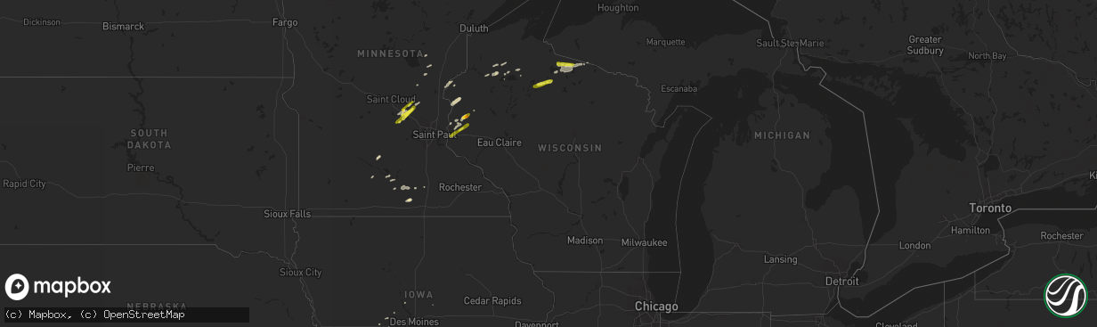 Hail map in Wisconsin on August 30, 2018