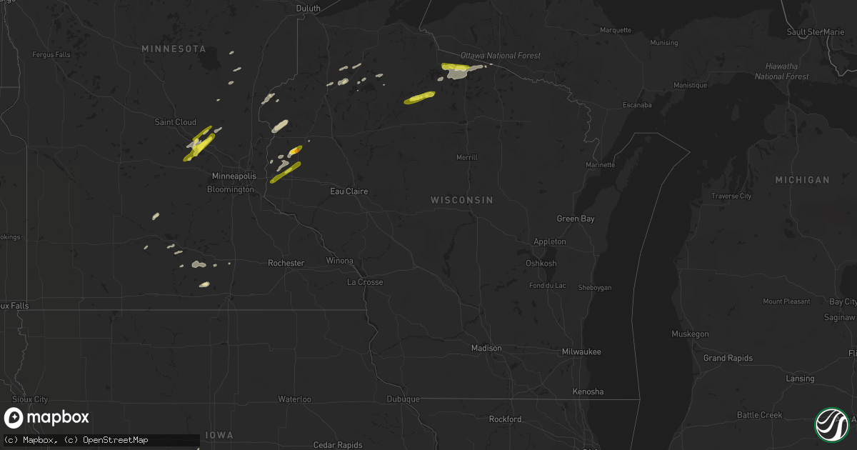 Hail map in Wisconsin on August 30, 2018