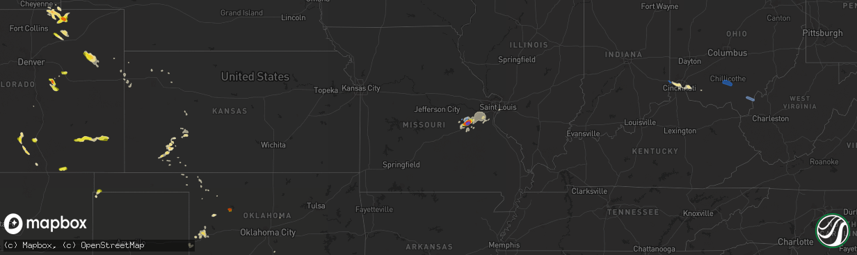 Hail map in Missouri on August 30, 2019