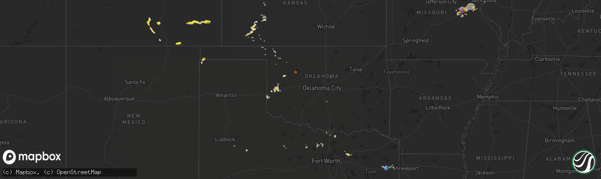 Hail map in Oklahoma on August 30, 2019