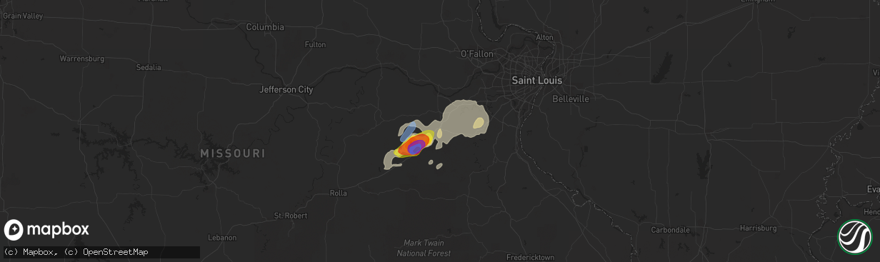 Hail map in Saint Clair, MO on August 30, 2019