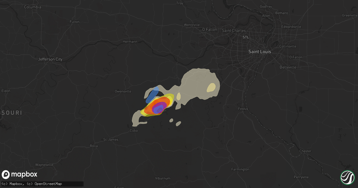 Hail map in Saint Clair, MO on August 30, 2019