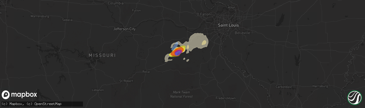 Hail map in Sullivan, MO on August 30, 2019