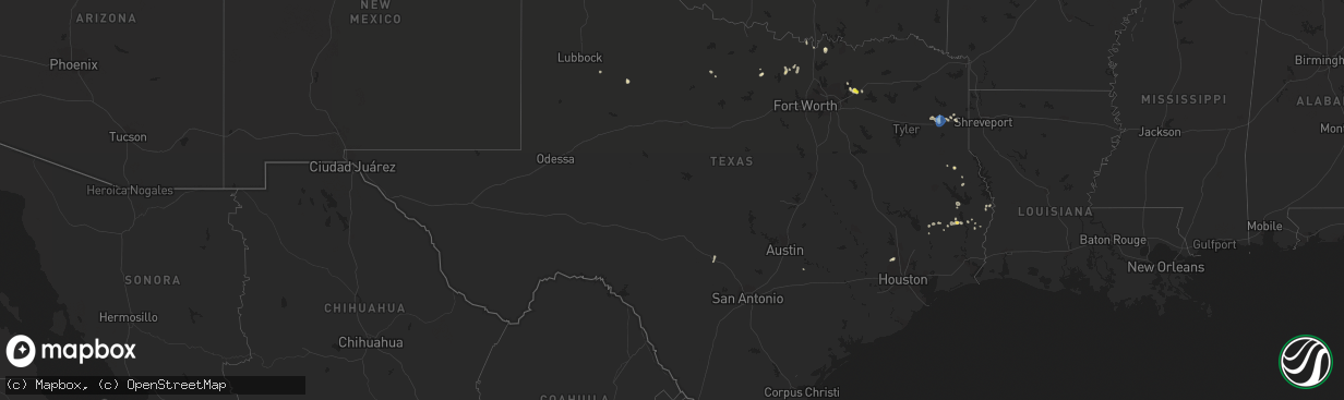 Hail map in Texas on August 30, 2019