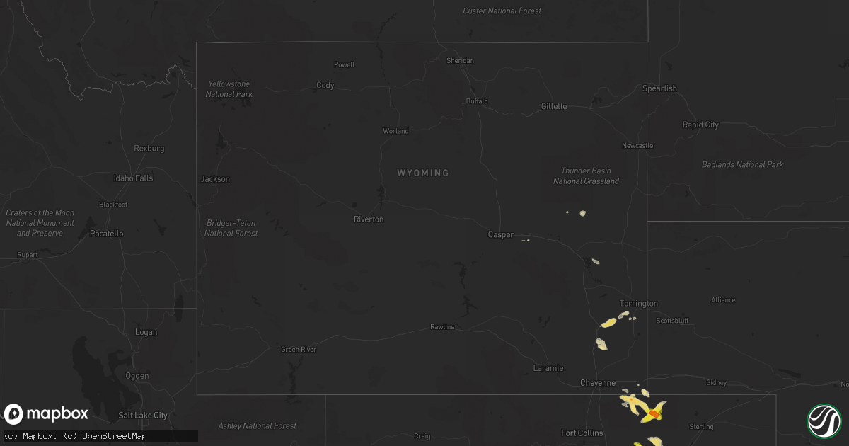 Hail map in Wyoming on August 30, 2019