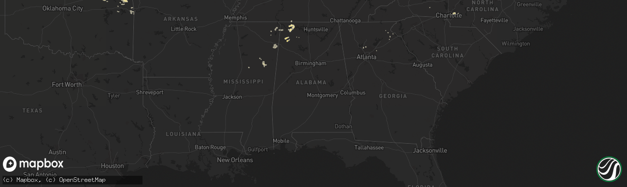 Hail map in Alabama on August 30, 2020