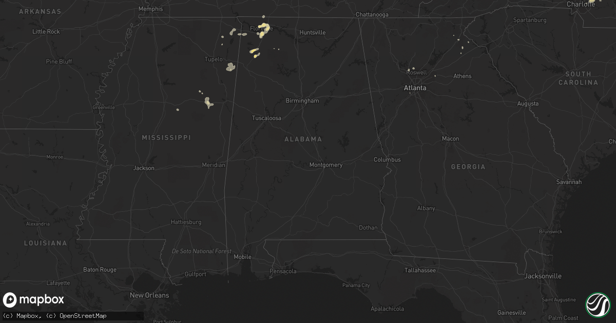 Hail map in Alabama on August 30, 2020