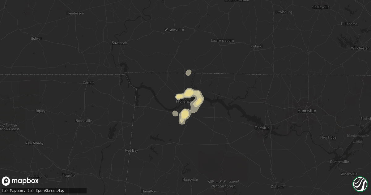 Hail map in Florence, AL on August 30, 2020