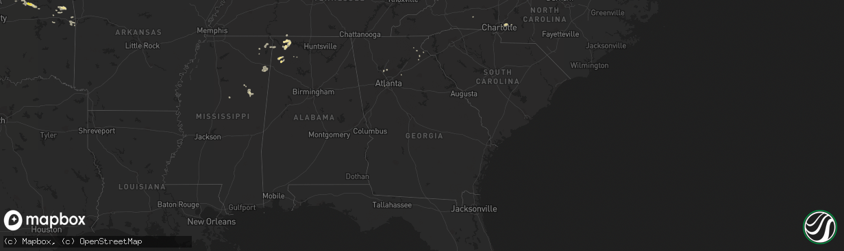 Hail map in Georgia on August 30, 2020