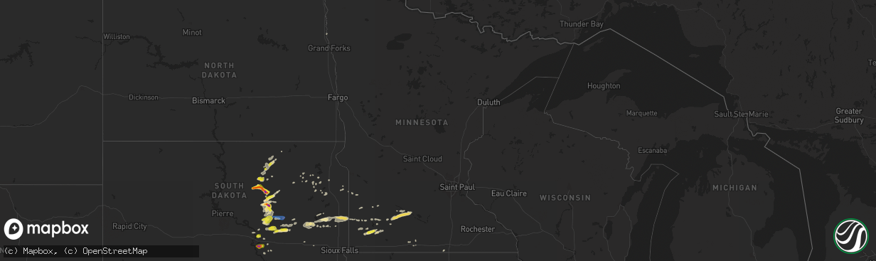 Hail map in Minnesota on August 30, 2020