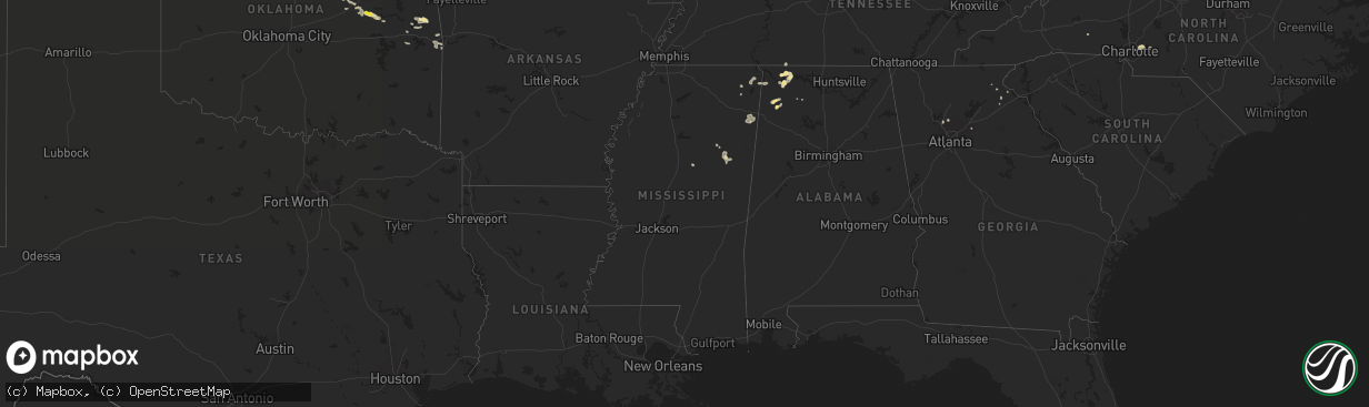 Hail map in Mississippi on August 30, 2020