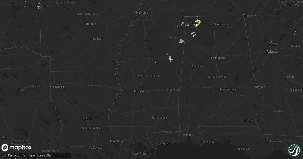 Hail map in Mississippi on August 30, 2020