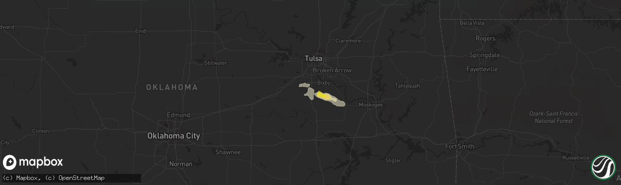 Hail map in Mounds, OK on August 30, 2020