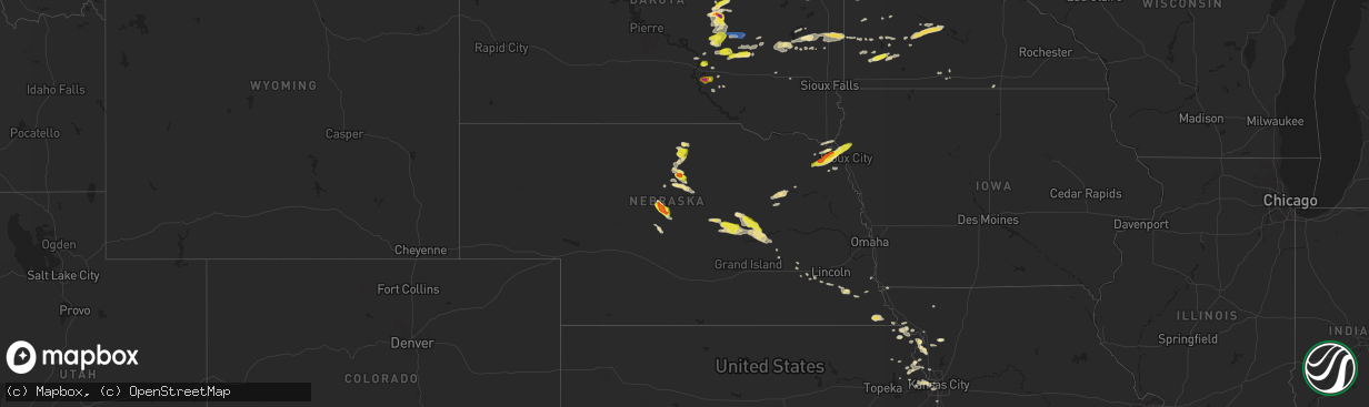 Hail map in Nebraska on August 30, 2020