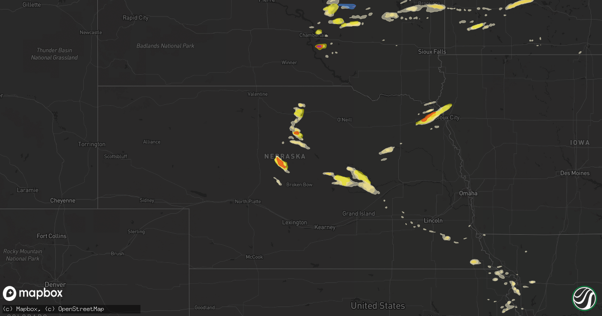 Hail map in Nebraska on August 30, 2020
