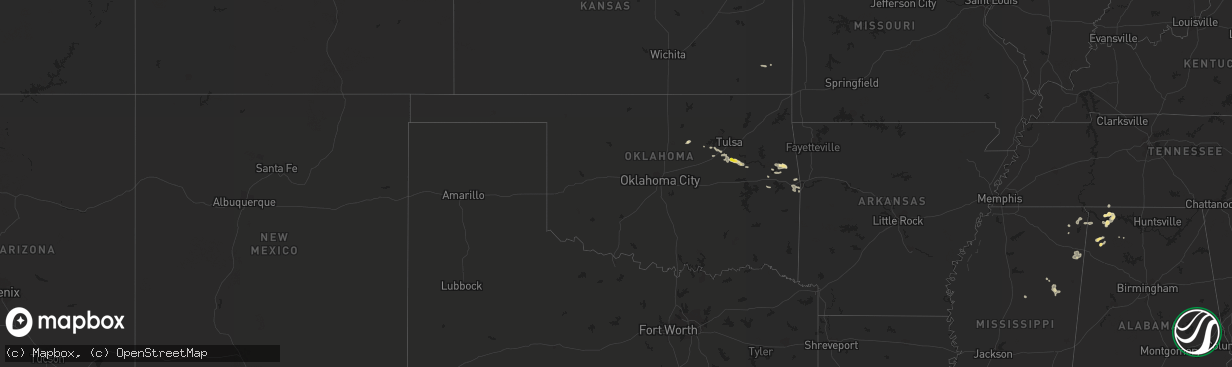 Hail map in Oklahoma on August 30, 2020