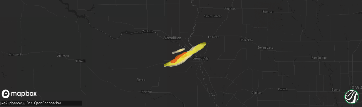 Hail map in Ponca, NE on August 30, 2020