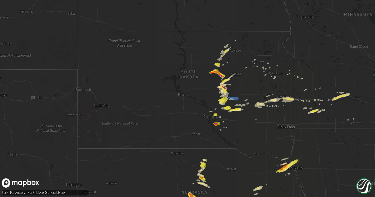 Hail map in South Dakota on August 30, 2020