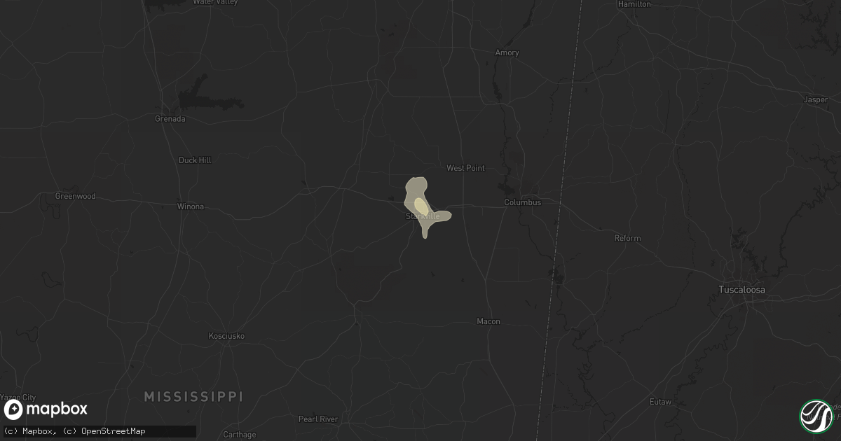 Hail map in Starkville, MS on August 30, 2020