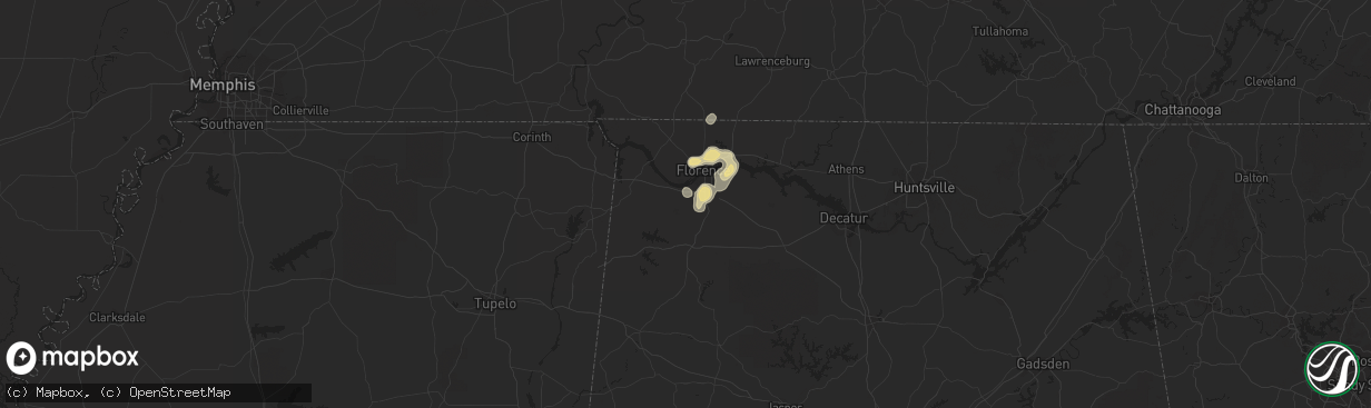 Hail map in Tuscumbia, AL on August 30, 2020