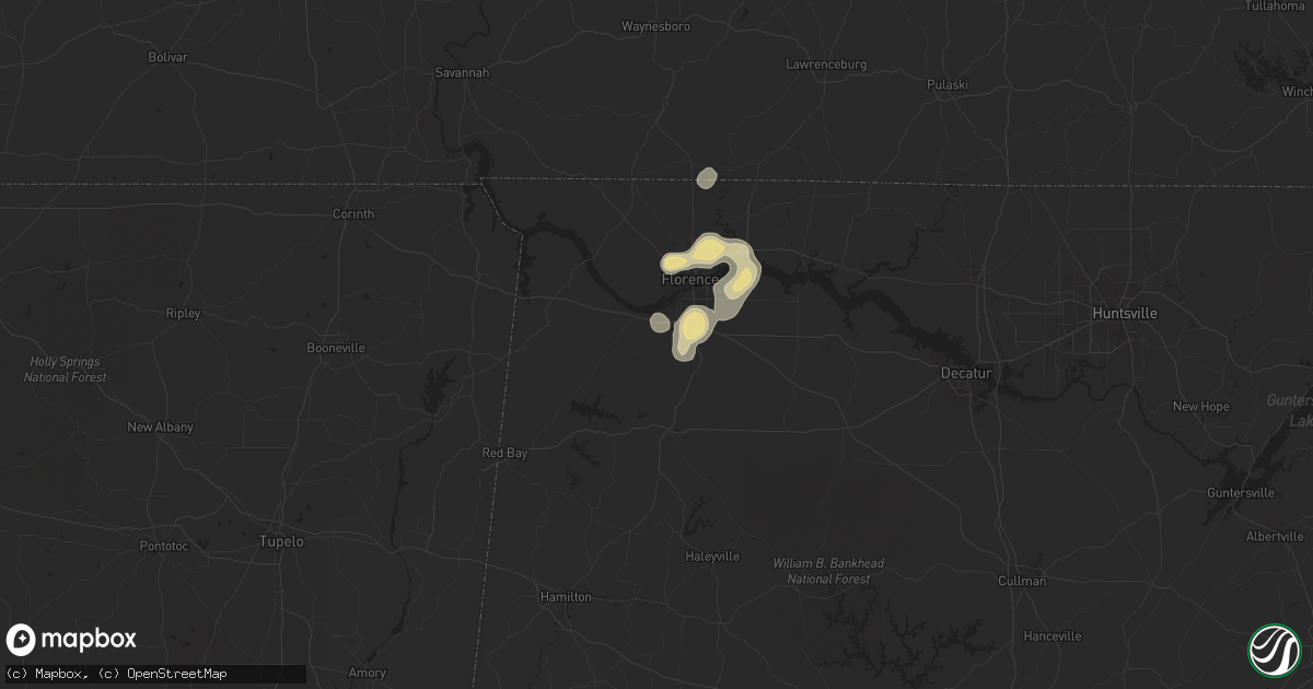 Hail map in Tuscumbia, AL on August 30, 2020
