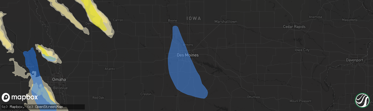 Hail map in Des Moines, IA on August 30, 2021