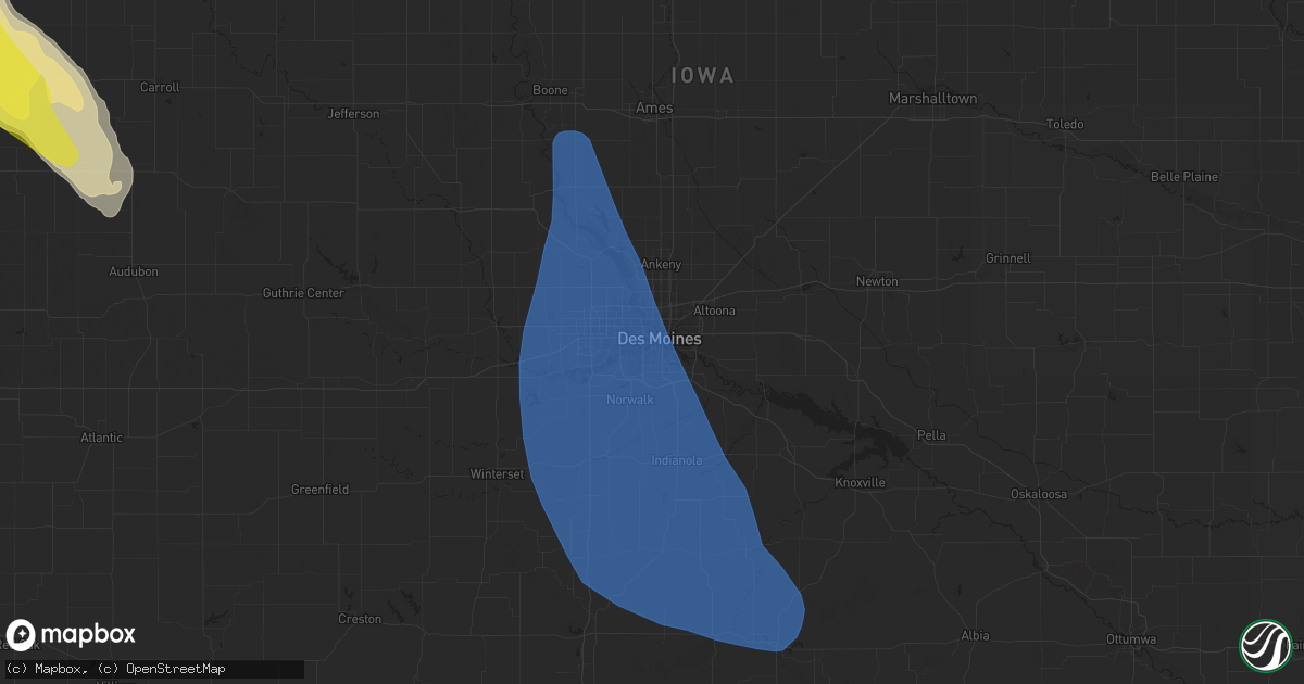 Hail map in Des Moines, IA on August 30, 2021