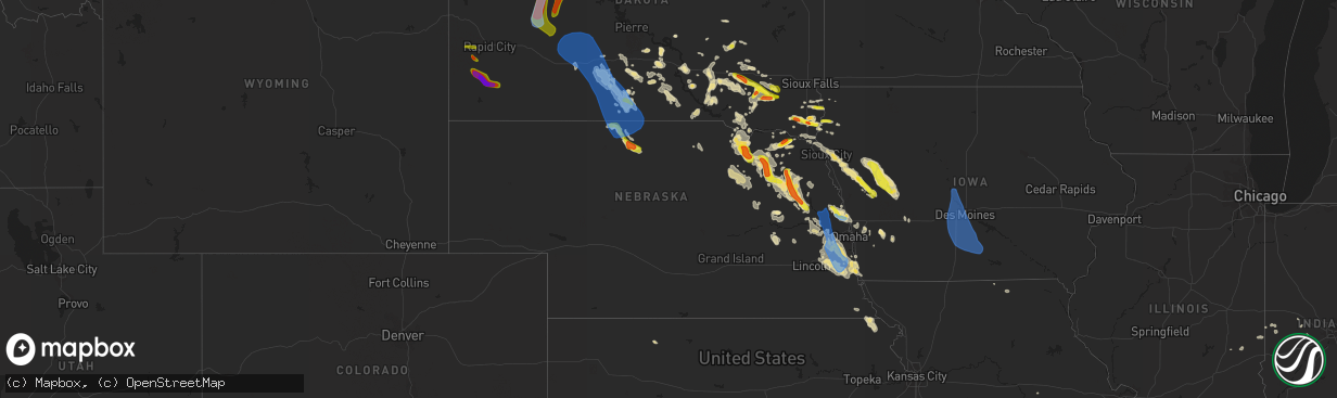 Hail map in Nebraska on August 30, 2021