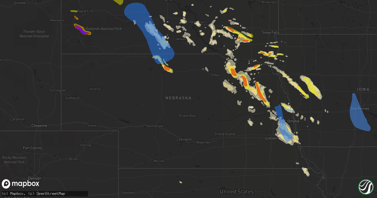 Hail map in Nebraska on August 30, 2021