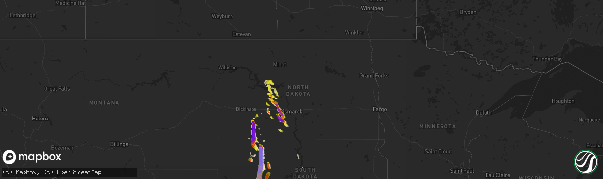 Hail map in North Dakota on August 30, 2021