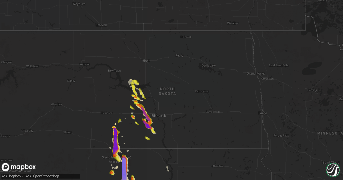 Hail map in North Dakota on August 30, 2021