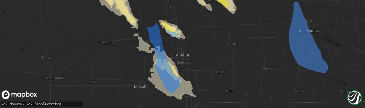 Hail map in Omaha, NE on August 30, 2021