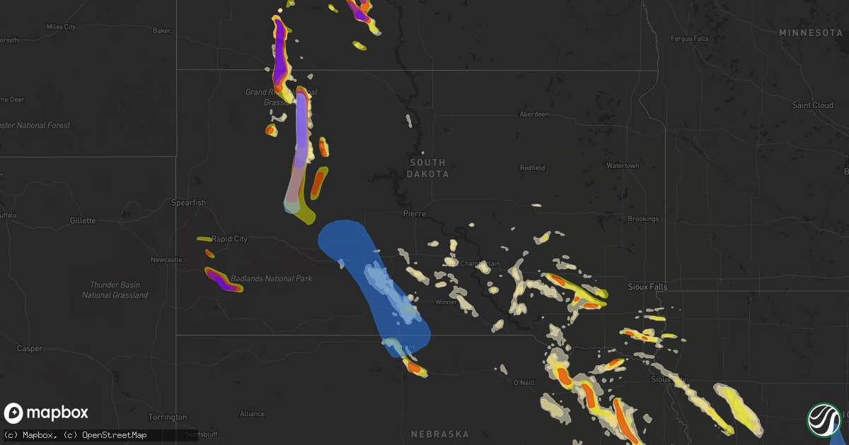 Hail map in South Dakota on August 30, 2021