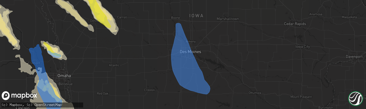 Hail map in West Des Moines, IA on August 30, 2021