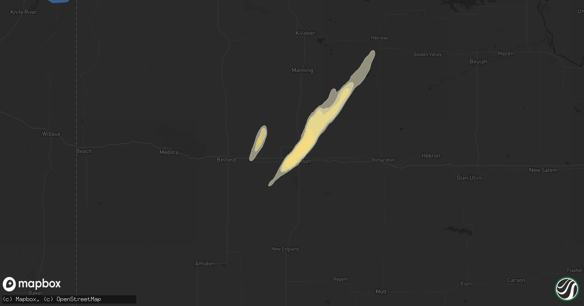 Hail map in Dickinson, ND on August 30, 2023